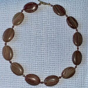 Hand Crafted Banded Jasper and Crystal Necklace Brown